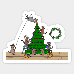 Mice Christmas tree decorating party Sticker